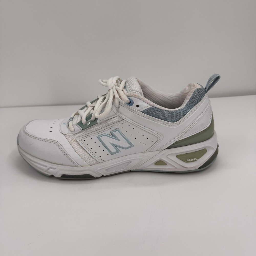 New Balance 855 Women's 8 Roll Bar White Blue Leather Walking Shoes - Picture 8 of 13
